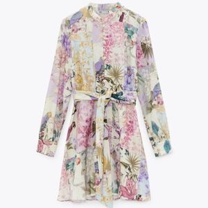 Zara’s 'Floral Patchwork Linen Blend Long-Sleeve Mini Dr